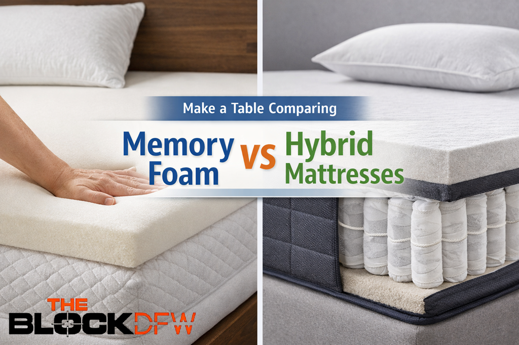 Make a Table Comparing Memory Foam vs Hybrid Mattresses